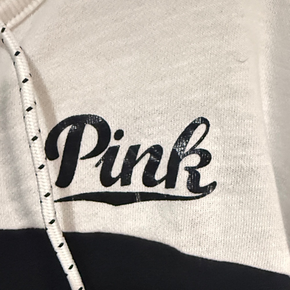 PINK Victoria's Secret Black and White Lace-Up Sweatshirt - Picture 2 of 7